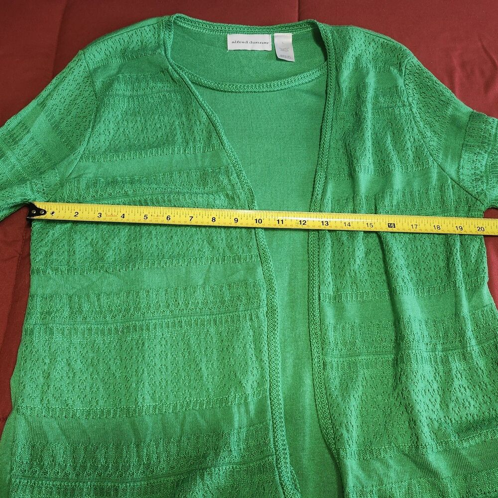 Alfred Dunner Green Open Front Cardigan w Attached Shell Textured Knit Women L - Picture 8 of 10